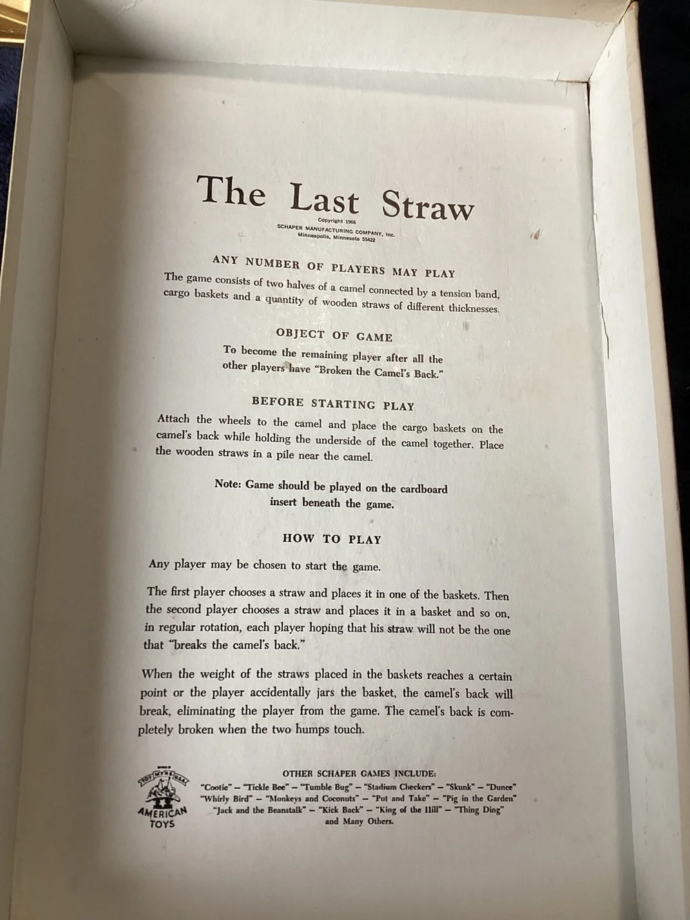 Vintage THE LAST STRAW GAME Break The Camel's Back SCHAPER 1966 Complete*